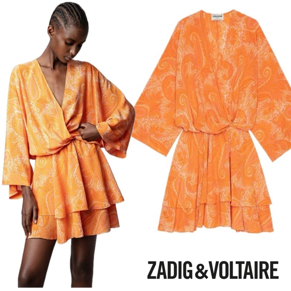 Zadig & Voltaire Hailey Paisley Silk Dress Orange – Size Small – Worn Once